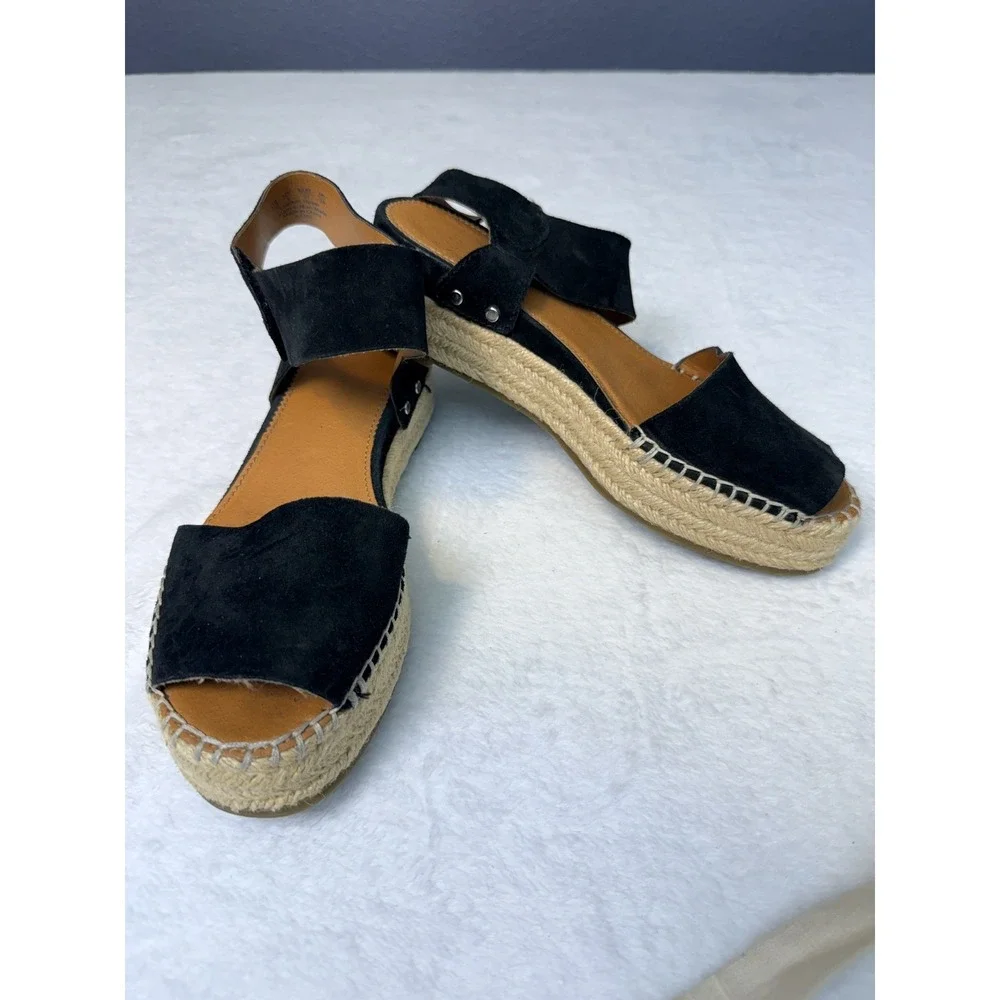 Franco Sarto Womens Jute Wrapped Espadrille Wedge Sandals Sz 7 Black